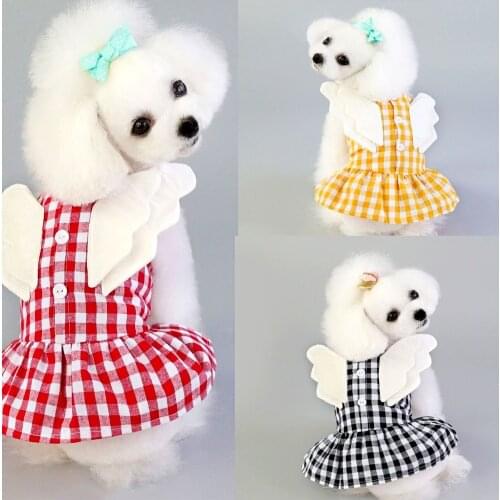 Funny Pet Dog Clothes Puppy Chihuahua Clothes for Small Medium Dogs Costume Dog Shirt with Wings Plaid 100% Cotton All Seasons