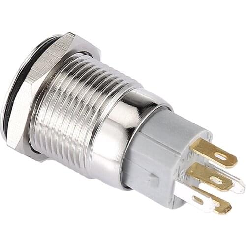 Latching Push Button Switch Aluminium Alloy Stainless Steel Shell for 16mm with 12V Red LED Light