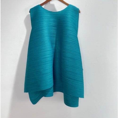 Summer Tops For Women 45-75kg 2020 New Miyake Pleated Round Neck Sleeveless Solid Color Loose Casual Large Size T-Shirts Female