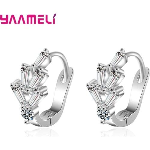 Shiny CZ Zircon Hoop Earrings for Women Fashion Real 925 Sterling Silver Wedding Engagement Ear