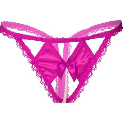 Womens Pants Crotchless Sexy Pearl Temptation Thongs Bowknot Hot Erotic Lingerie G String Crotchless Briefs Panties For Sex