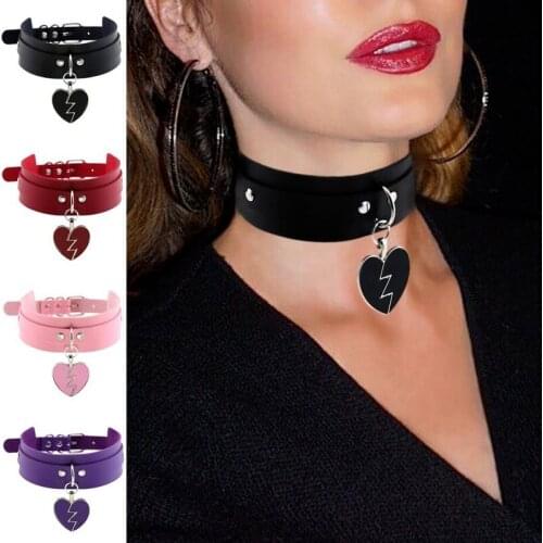 Black Punk Heart Choker Collar Goth fashion necklaces kawaii Leather Choker Women Girls Rock Harajuku Emo Gothic Jewelry