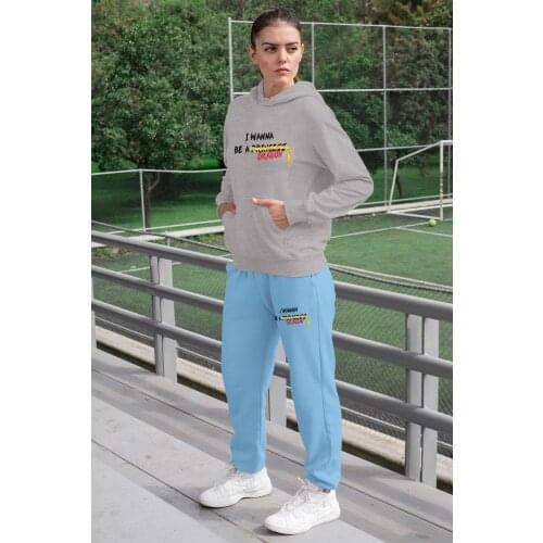 Angemiel Wear I Wanna Be A Dragon Women Tracksuit Set Gray Hooded Sweatshirt Blue Sweatpants