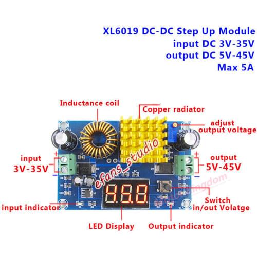 5A 3-35V to 5V 6V 9V 12V 24V 36V 45V DC-DC Step Up Power Module Boost Volt Converter With LED display voltage