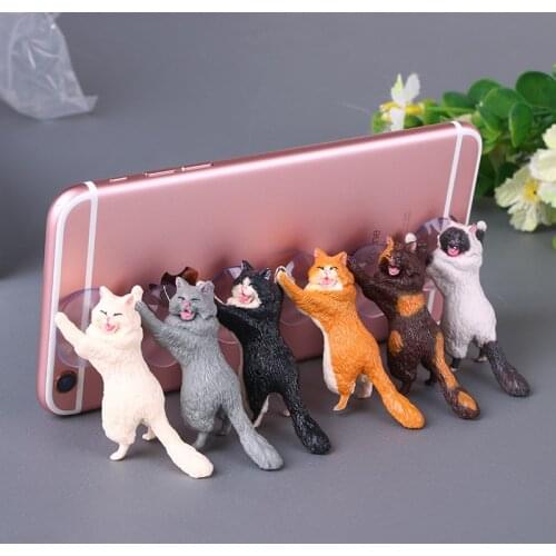 6 Pcs/set Cute Animal Cat Action Figure Toys Funny Support Mobile Phone Holder Creative Gifts