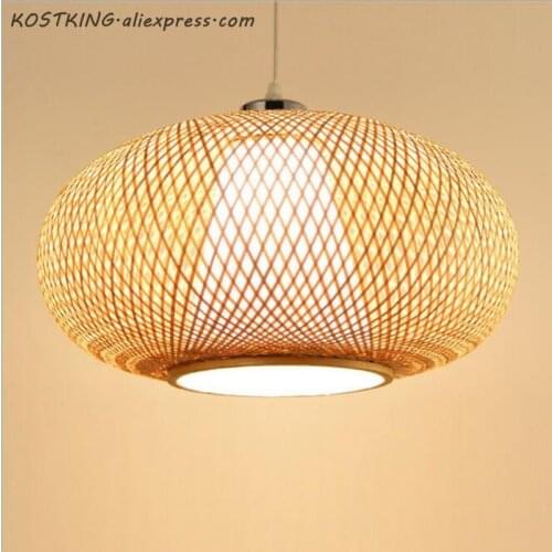 Bamboo Wicker Rattan Lantern Pendant Light Fixture Asian Japanese Rustic Hanging Ceiling Lamp