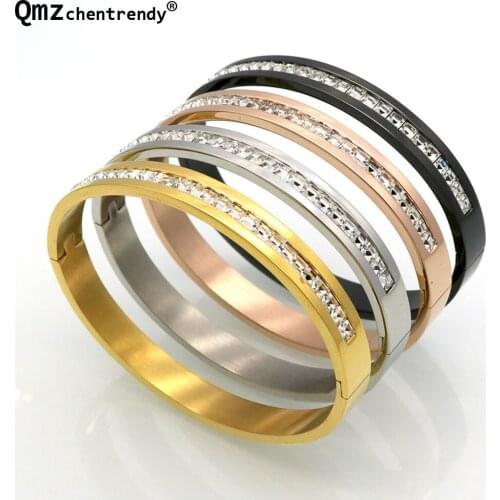 Qmzchentrendy Stainless Steel Lovers Bracelets & Bangles Gift For Women/Men Square Crystal Fashion Costume Couples Lover Bangle