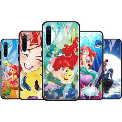 Mermaid Disney Princess Cute for Xiaomi Redmi K40 K30 K20 Pro Plus 9C 9A 9 8A 7 Luxury Shell Tempered Glass Phone Case Cover