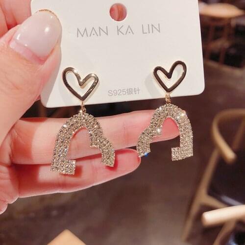 Elegant Exaggerated Heart-shaped Hanging Dangle Prevent Allergy Womens Earrings 2021 New Trend Rhinestone Fashion Stud Earrings