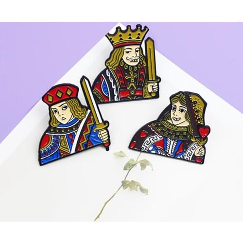 Poker J Q K Brooches King and Queen Knight Enamel pin Custom Brooch Bag Shirt Lapel Badges For Women Jewelry Gift Wholesale