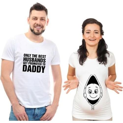 1pcs Pregnancy Announcement Couples T Shirts Pregnant Plus Size Family Matching T-shirts Clothes Mommy Daddy To Be Tshirt