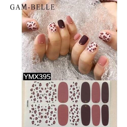 GAM-BELLE 1 Sheet Sexy Leopard Series Nail Sticker Fashion Glitter Strips DIY Full Cover Adhesive Nail Polish Decals Accessoires