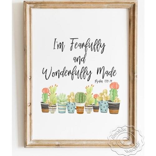 Christian Inspirational Poster, Scripture Psalm Quotations Art Prints, Bible Verse With Cactus Potted Wall Picture, Cute Gift