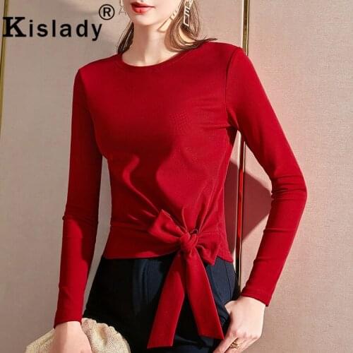 Kislady Sexy O-Neck Patchwork Tops Elegant Plus Size Shirt OL Harajuku Gothic Bow Women Shirts Korean Long Sleeve Solid Clothes
