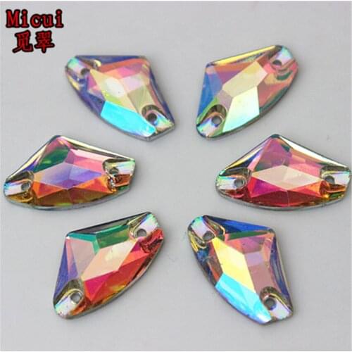 Micui 100PCS 11.5*19.5mm Axe shape Clear AB Resin Rhinestones Crystal Flatback Sewing Stones Sew On Crystal for Garment SM668H