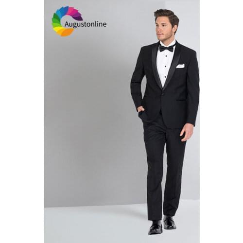 Black Slim Fit Mens Suits for Wedding Groom Tuxedos 2019 Black Shawl Lapel Custom Made Male Blazers 2 Piece Jacket Pants Vest
