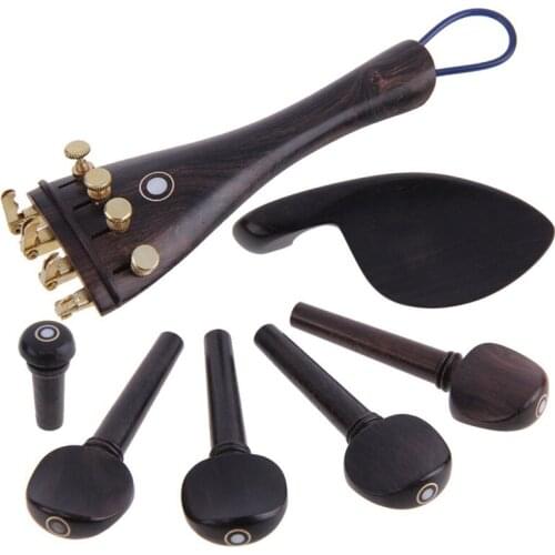 A Natrual ebony wood 4/4 violin accessories Set of 4PCS Pegs, chinrest Chin Rest, End Pin,4PCS Fine Golden Tuners ,Tail Gut