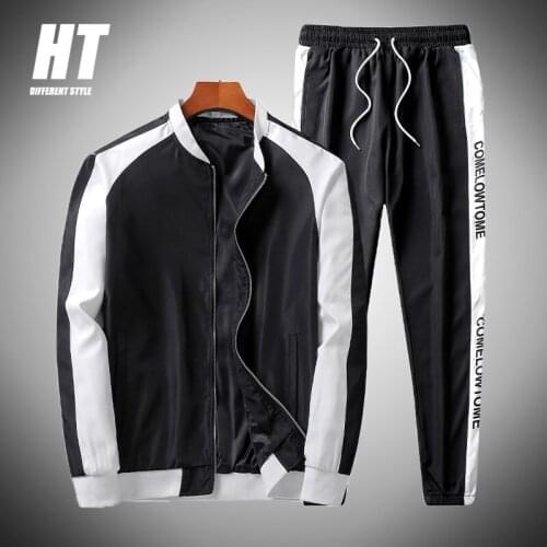New Mens Tracksuit Set Casual Sportswear 2 piece Baseball Jacket+Pants Fashion Stripe Autumn Harajuku Street Hip Hop Sport Suit