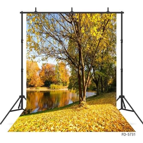 Autumn Yellow Trree Leaves Lake Scenic Photography Backdrop Custom Background for Children Baby Portrait Photophone Fond Photo