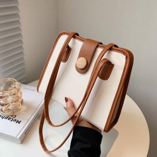 Simple Large-capacity Bag Womens 2021 New Fashion Tote Bag France Is A Fashion Casual Shoulder Bag Travel PU Horizontal Square