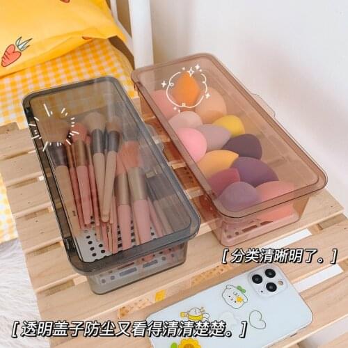 Transparent Portable Makeup Brush Storage Box Dustproof with Lid Eyebrow Pencil Eye Shadow Brush Bucket Beauty Egg Storage Box