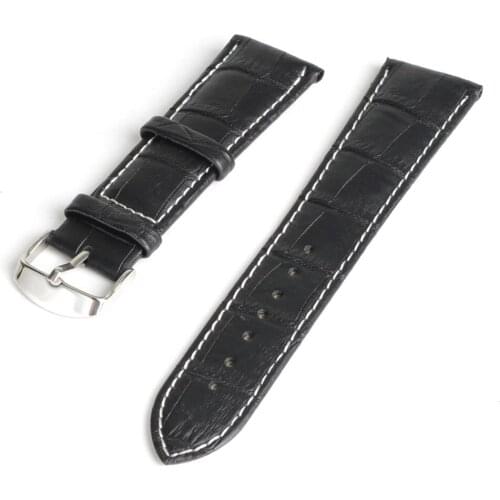 20mm Waterproof Anti-sweat Durable Black Leather Watch Band Strap Alloy Buckle With White Stitching Men Watches SB0518
