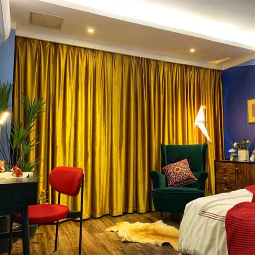 Nordic American European High-end Luxury Pure Color Gold Velvet Black Out Curtains for Living Room Bedroom Home Decoration