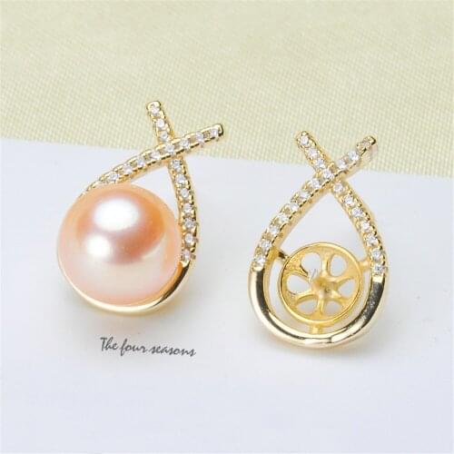 925 Silver Pearl Beads Stud Earrings Setting Base Diy Jewelry Making Findings&Components