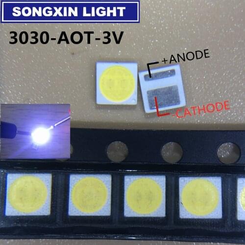200PCS AOT Backlight High Power LED 1.5W 3V 3030 94LM Cool white LCD Backlight for TV Application EMC 3030C-W3C3 aot