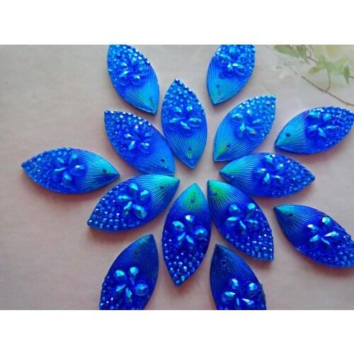 Deep blue AB colour rhinestones sew on crystal resin loose beads 11*24mm Navette shape 50pcs/lot