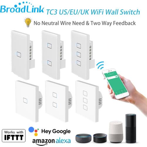 Broadlink TC3 1/2/3gang Two Way Feedback Wifi Wall Light Switch Wireless PanelSmart Remote Control ON OFF No Neutral Required