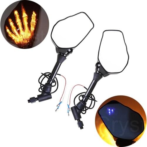 Universal Motorcycle Rear View Mirror Skull Hand Pattern Ghost Claw LED Turn Signal Side Mirror 10mm 8mm For Honda Kawasaki