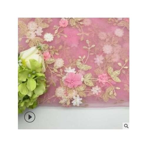 High-end stereo multicolor mesh embroidered lace clothing fabric wedding dress skirt fashion embroidery fabric
