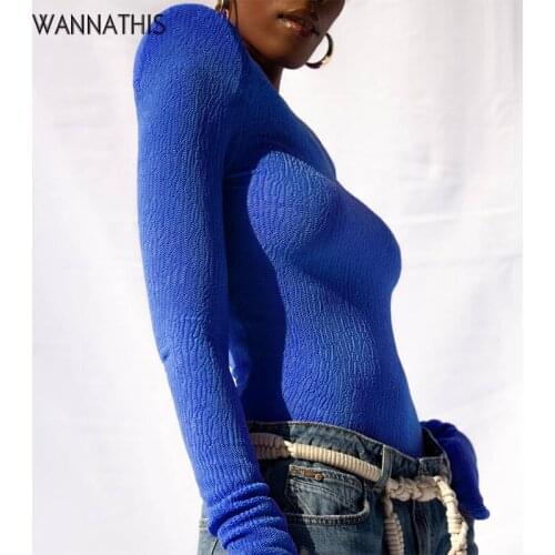 WannaThis Knitted Padded Cropped Tops Womens O-Neck Sexy Long Sleeve T-Shirt Woman Skinny Autumn 2021 Casual Korean Chic Teens