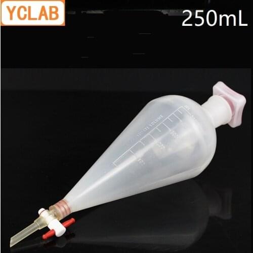 YCLAB 250mL Seperatory Funnel Pear Shape PP Plastic with PTFE Stopcock Polypropylene Polytetrafluoroethylene Labware
