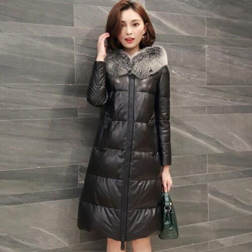 Genuine Leather Jacket Hooded Natural Sheepskin Coats for Women Thick Warm Winter Jackets Real Fox Fur Collar L1701LW790