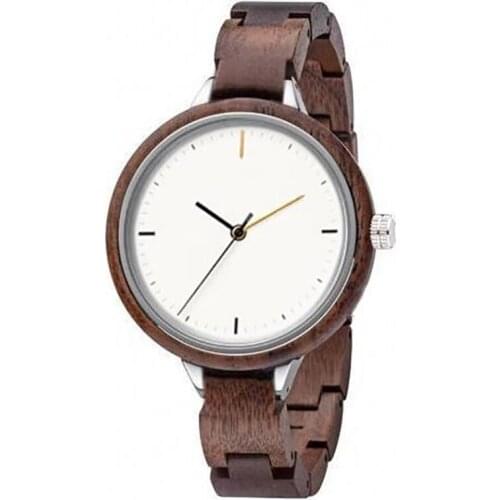 Dropshipping Private Label Custom Logo Brand Fashion Women Slim Quartz Walnut Wooden Wrist Watch with White Metal Dial