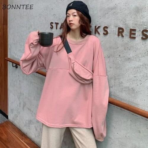 Sweatshirts Womens Loose Solid O-Neck Autumn Leisure Long Sleeve Stylish All-match Student Simple Daily Ladies Hoodies Ulzzang