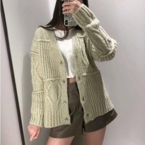 Afeenyrk Za Women Small Fresh Sweet Chic knit Cweater Crochet Flower Decoration Single Breasted Sweater Cardigan Winter Top