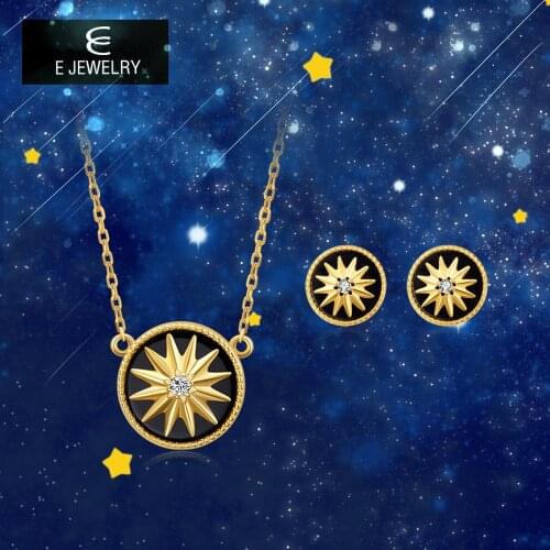 E Silver s925 Jewerly Sets 18K Gold Color Star Round Pendant Necklaces Stud Earrings Set for Women Gemstone Fashion Jewelry 2019