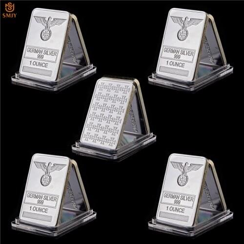 5Pcs Deutsche Free Eagle Rare 1 Ounce Silver Plated. 999 German Metal Cross Bar Collection For New Year Gifts