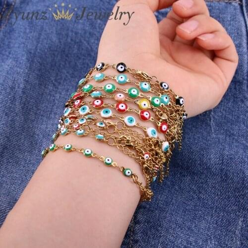 10PCS, Evil Eye Bracelet Gold Link Chain Bracelet Color Eye Jewelry Everyday Bracelet Gift for Her