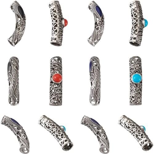 20pcs/box Alloy Curved Noodle Tube Beads Long Hollow Enamel Spacers Beads for Bracelet Necklace Jewelry Making