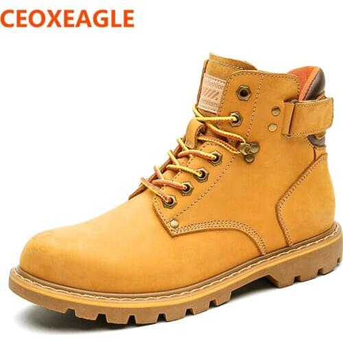 2018 Fashion Waterproof Mens Spring Boots New Nubuck Snow Shoes Men Genuine Leather Martin Ankle Boot Fur Army Boots Big Size