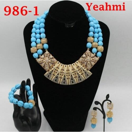 2019 Free Shipping Nigerian Beads Wedding Jewelry Set Bridal Dubai Gold-color Jewelry Sets African Beads Jewelry Set 986-1