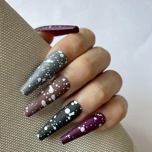 30Pcs Summer French Dot with Designs Fake Nails Artificial Nails Tips Press on Nail False Nails Set Nail Art Tools Accessories