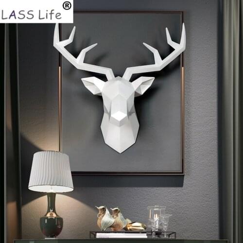 3D Resin Deer Head Art Statue Animal Figurine Home Wall Hanging Decoration Storage Holders Craft Figurine Home Decor Accessories