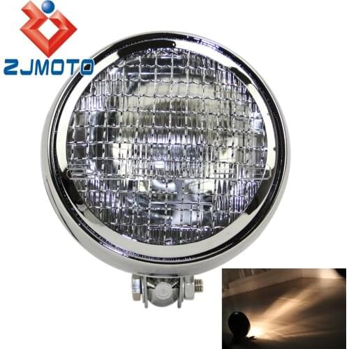 5.75 inch Motorcycle Headlight W/ Mesh Grill Chrome Round For Harley Bobber Custom