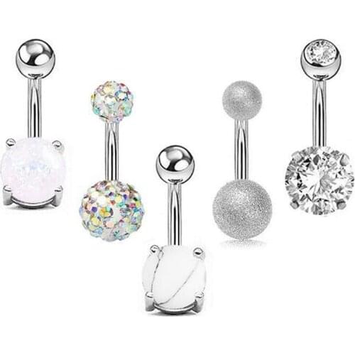 5 pcs/set Sexy Dangling Navel Belly Button Rings Belly Piercing Crystal Surgical Steel 14g Woman Body Jewelry Barbell