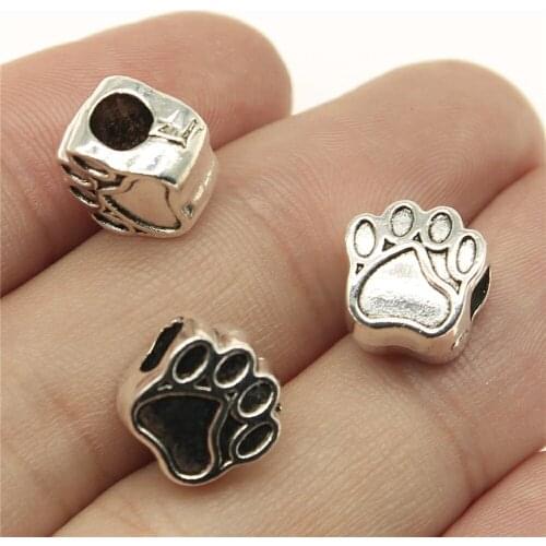 6pcs 11x11x7mm Dog Paw European Big Hole Beads Paw Beads Charms Paw Charms Beads For Jewelry Making